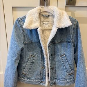 Abercrombie & Fitch Light Blue Denim Jacket with Cream Sherpa Collar